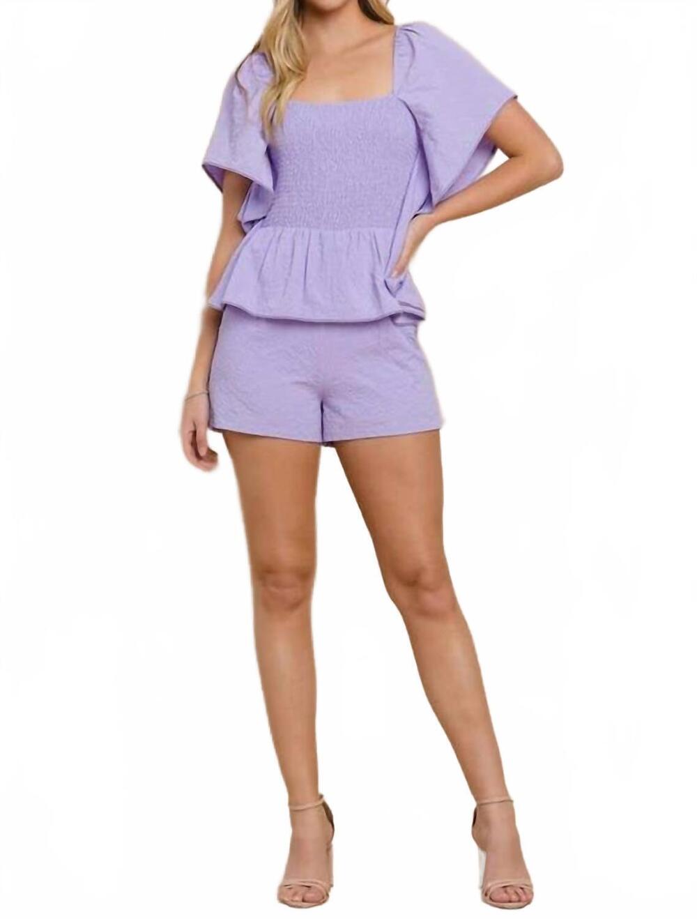 NEW TCEC peplum style ahort sleeve romper in purple
